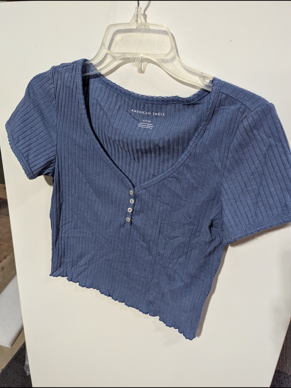 American Eagle Outfitters Navy Ribbed Henley Crop Top